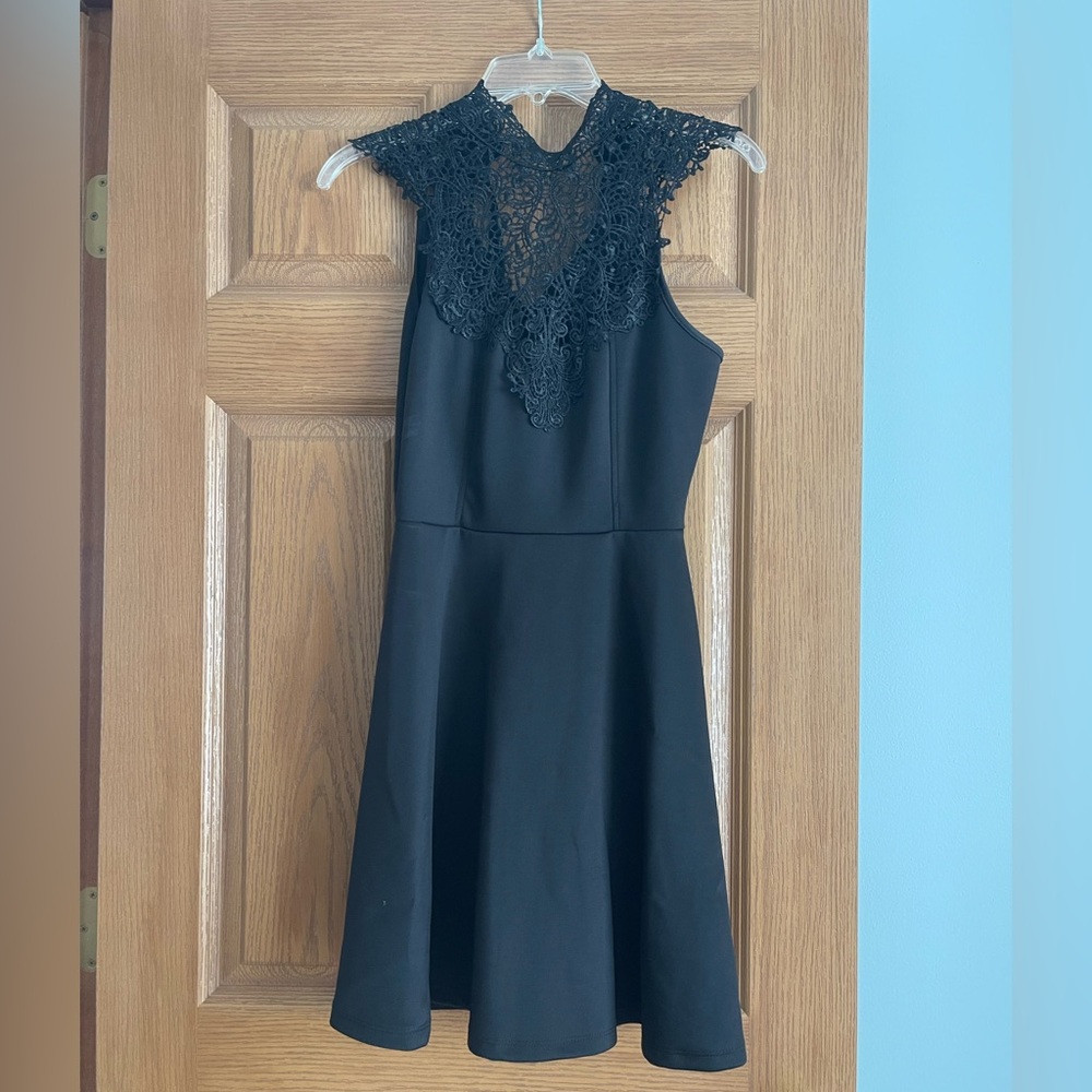 Deb Shops Black Lace Neck Skater Dress